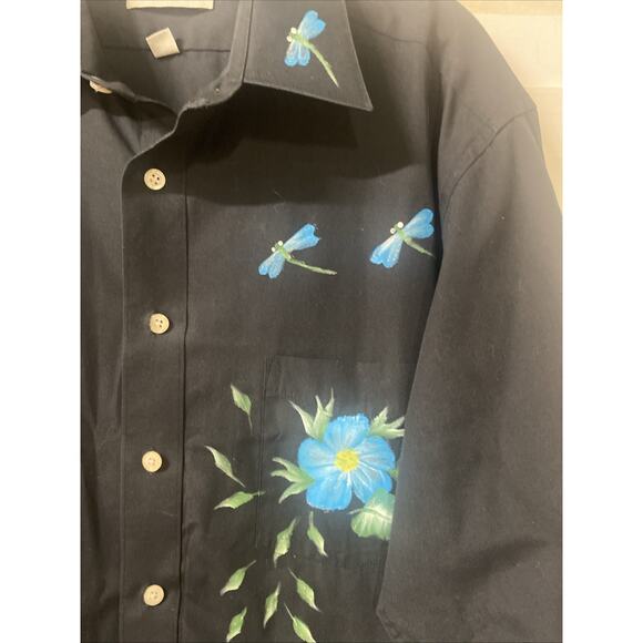 VTG Men's Hand-Painted Button Down Shirt David Taylor Dragonflies 16.5 34/35 - Picture 2 of 9